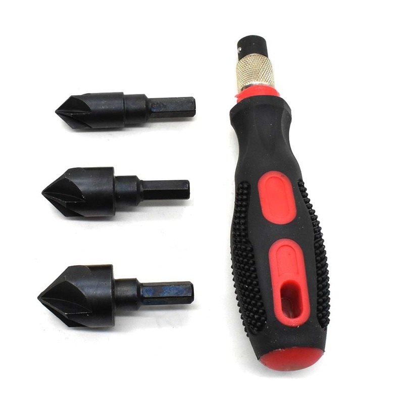 BIG HORN 19555 3-in-1 Countersink Set – 3 Interchangeable Cutters – Save Time & Deburr Metal – 1 Count