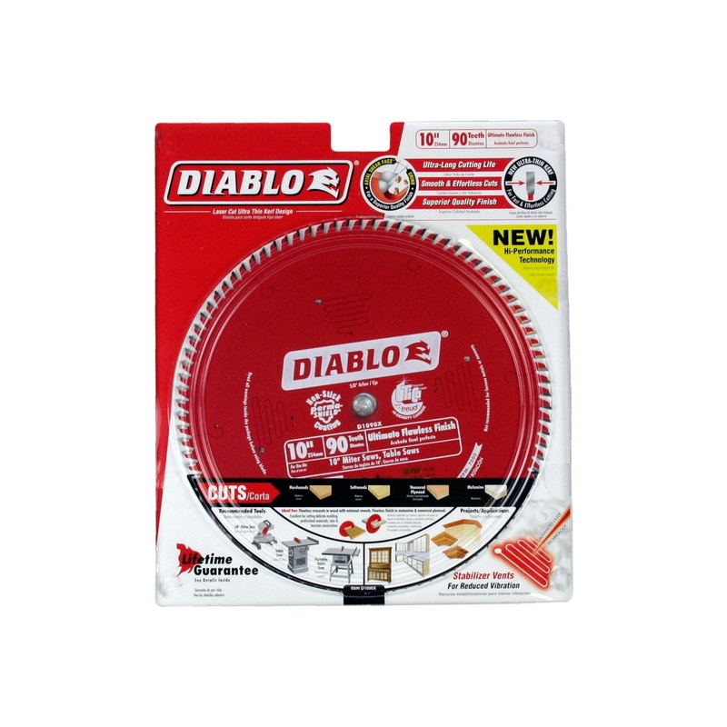 Diablo Ultimate Polished Finish Saw Blade for Wood – 10 Diameter, 90 ASFG Teeth, 5/8 Arbor, .087 Kerf, 10 Hook Angle, .063 Plate, 6000 Max RPM – D1090X