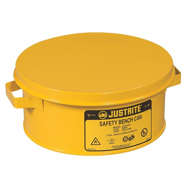 Justrite 10385 Steel Bench Can, 4L Capacity, Yellow