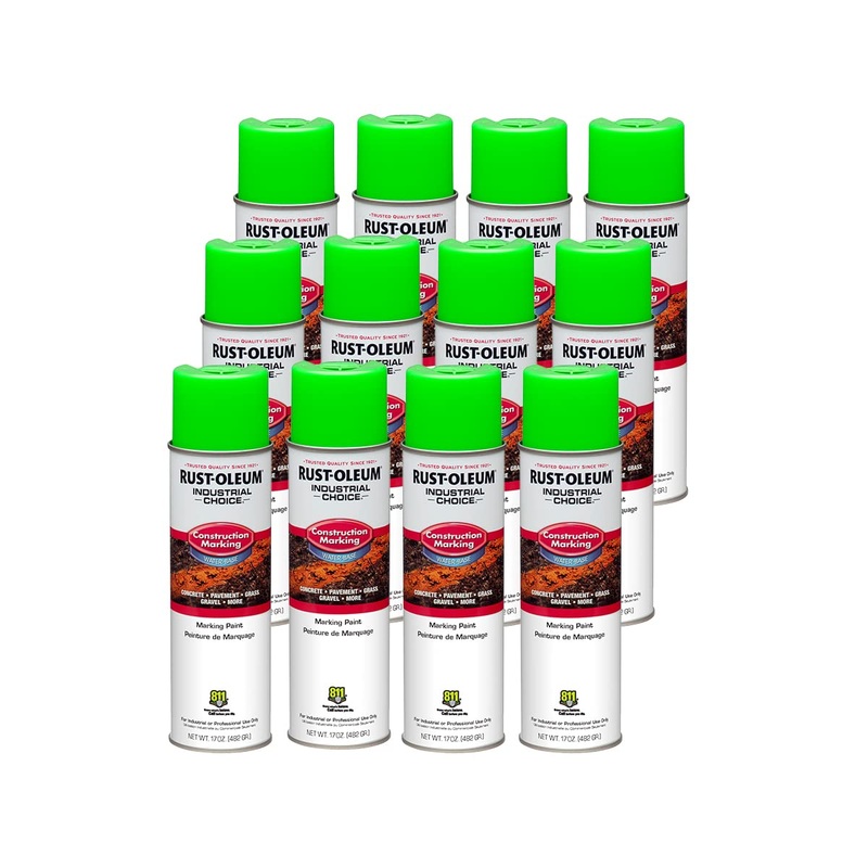 Rust-Oleum 264700 Industrial Choice M1400 System Water-Based Construction Marking Paint, 17 oz, Fluorescent Green (Pack of 12)