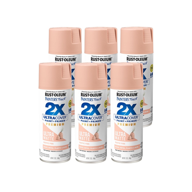 Rust-Oleum 355035 Painter’s Touch 2X Ultra Cover Spray Paint, 12 oz, Ultra Matte Rustic Pink (Pack of 6)