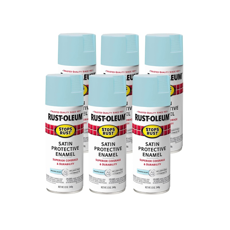 Rust-Oleum 365145 Stops Rust Spray Paint, 12 Oz, Satin Peaceful Blue (Pack of 6)