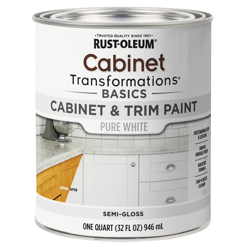 Rust-Oleum 372007 Transformations Basics Cabinet & Trim Paint, Quart, Pure White, 32 Fl Oz (Pack of 1)
