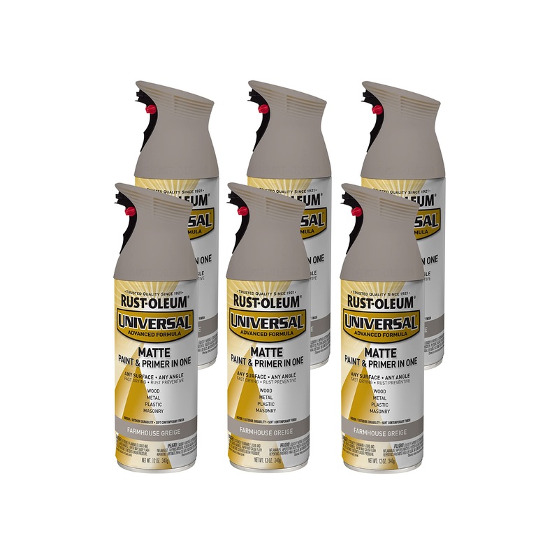 Rust-Oleum 376724 Universal All Surface Spray Paint, 12 oz, Matte Farmhouse Greige (Pack of 6)