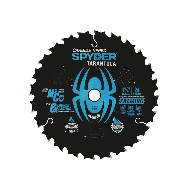 Spyder Framing 7-1/4 24-Tooth Tungsten Carbide-Tipped Steel Circular Saw Blade – 13001