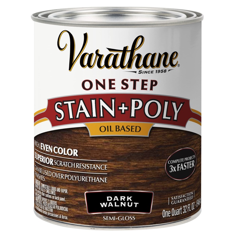 Varathane 225250H Oil-Based One Step Stain + Poly, Quart, Dark Walnut Quart (Pack of 1)