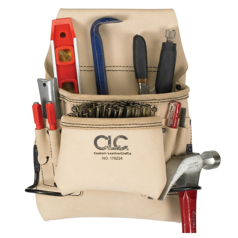 CLC Custom Leathercraft 178234 Carpenter’s Nail and Tool Bag Reversed Top Grain, 8-Pocket , White