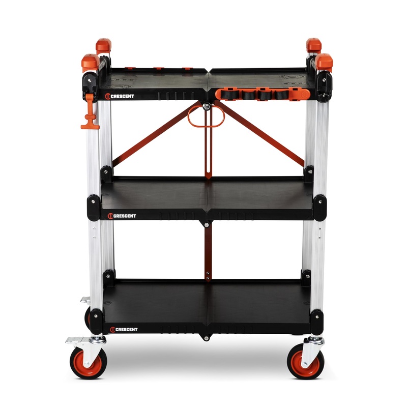Crescent SITERUNNER, 3 Shelf Heavy Duty Folding Jobsite Cart – 300-lb Capacity, F3SCBL