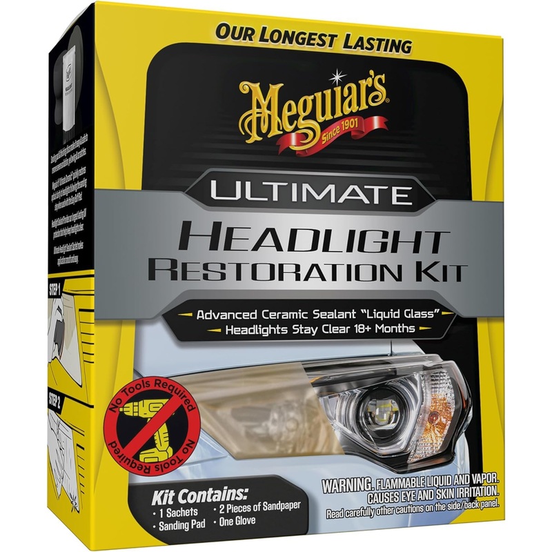 Meguiar’s Ultimate Headlight Restoration Kit – The Perfect Headlight Repair Kit to Remove Yellowing and Cloudiness from Headlights – Easy to Use and Seals Headlights with 18 Plus Months of Protection