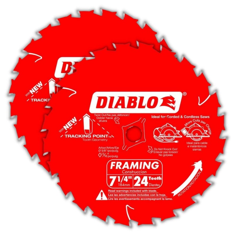 Diablo Tracking Point 7-1/4 in. 24-Tooth Circular Saw Blades  2-Pack – Tico Carbide, Smooth Cutting, Low Vibration, Non-Stick Coating  D0724VPX