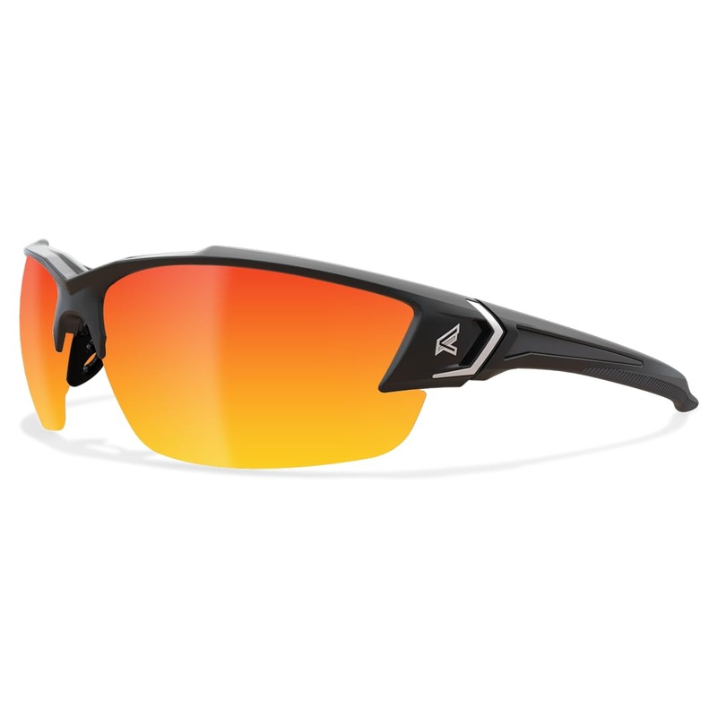 Edge SDKAP119-G2 Khor G2 Wrap-Around Safety Glasses, Anti-Scratch, Non-Slip, UV 400, Military Grade, ANSI/ISEA & MCEPS Compliant, 5.04 Wide, Black Frame / Aqua Precision Red Mirror Lens