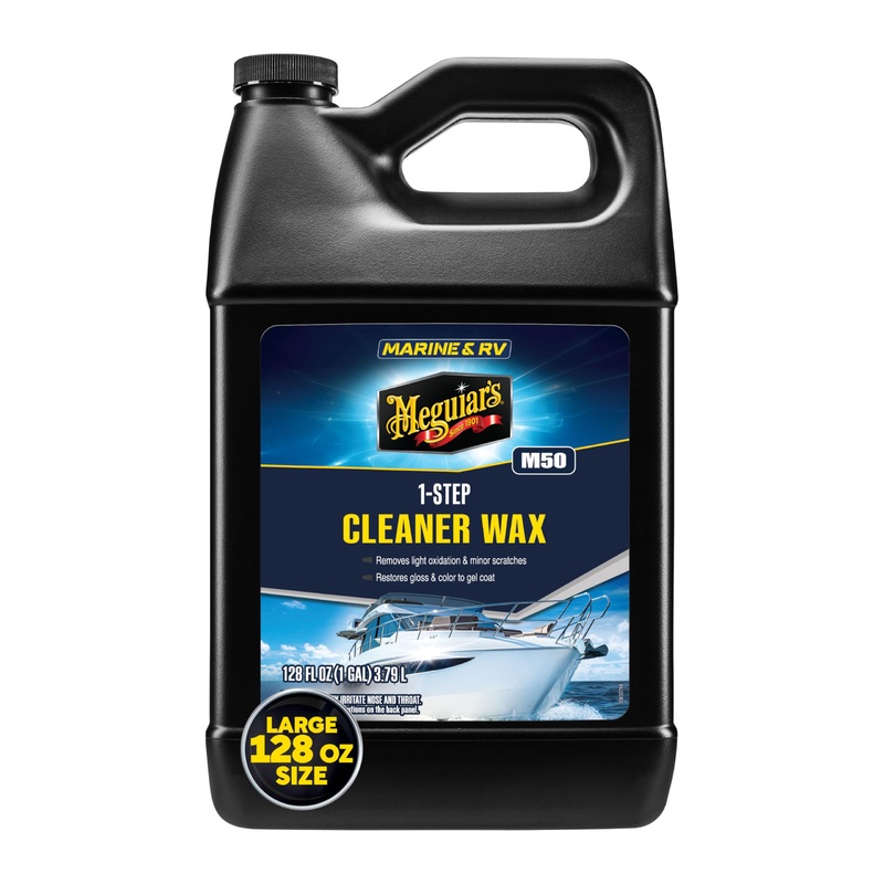 Meguiar’s M5001 Marine/RV One Step Cleaner Wax, Easy-to-Use Marine Wax for Boats and RVs That Removes Light Defects, Restores Color Brilliance, and Protects the Surface, 1 Gallon Bottle