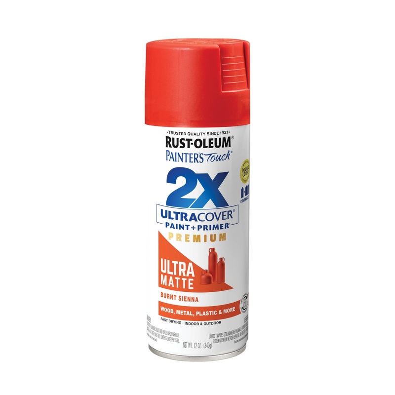 Rust-Oleum 366987 Painter’s Touch 2X Ultra Cover Spray Paint, 12 oz, Ultra Matte Burnt Sienna (Pack of 1)
