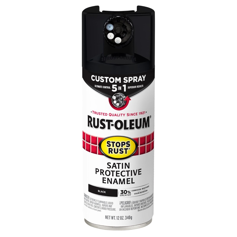 Rust-Oleum 376869 Stops Rust Custom Spray 5-in-1 Spray Paint, 12 oz, Satin Black (Pack of 1)
