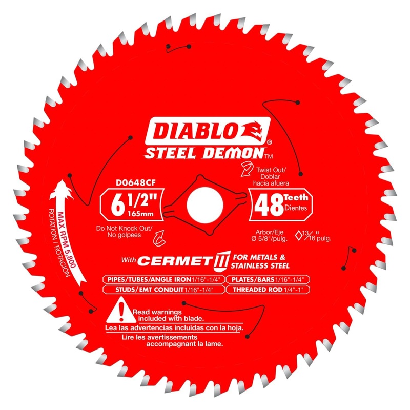 Diablo Steel Demon Cermet II Saw Blade for Metals and Stainless Steel – 6-1/2 Diameter, 48 TCG Teeth, 5/8 Arbor, .061 Kerf, 0 Hook Angle, 5800 Max RPM – D0648CFX