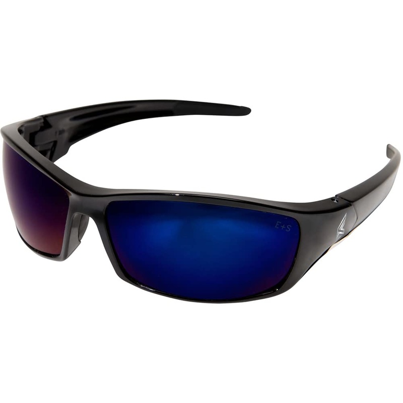 Edge TSRAP218 Reclus Polarized Wrap-Around Safety Glasses, Anti-Scratch, Non-Slip, UV 400, Military Grade, ANSI/ISEA & MCEPS Compliant, 5.04 Wide, Black Frame/Aqua Precision Blue Mirror Lens