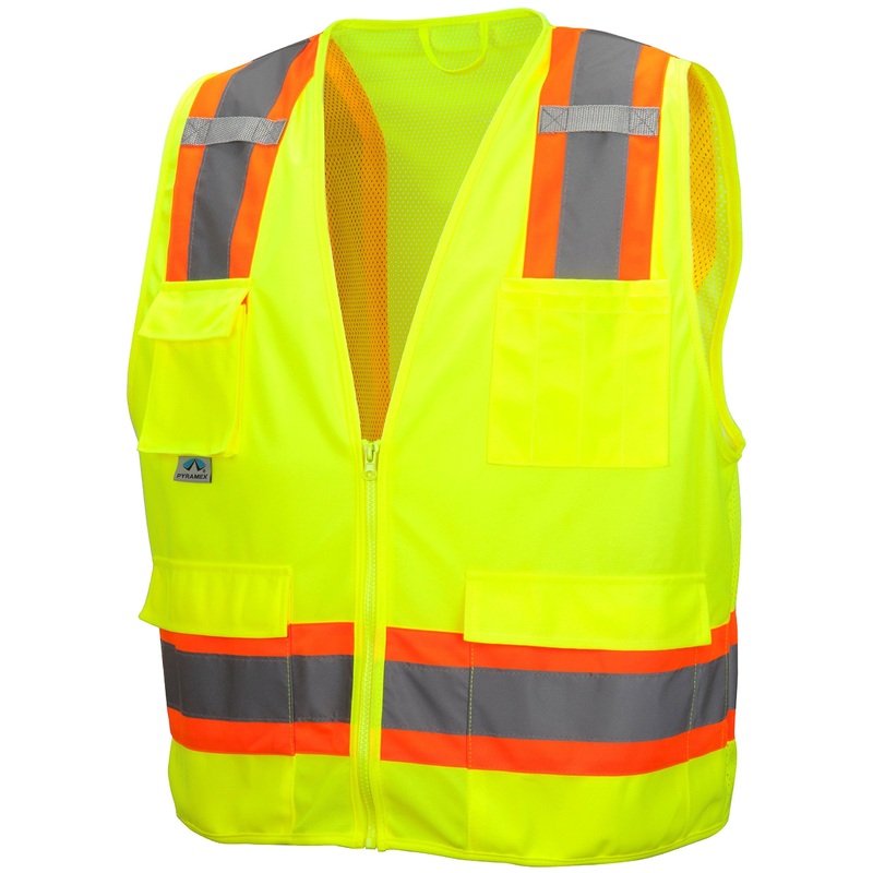 Pyramex Class 2 Surveyor’s Safety Vest with 6 Pockets, Hi-Vis Lime, 4XL