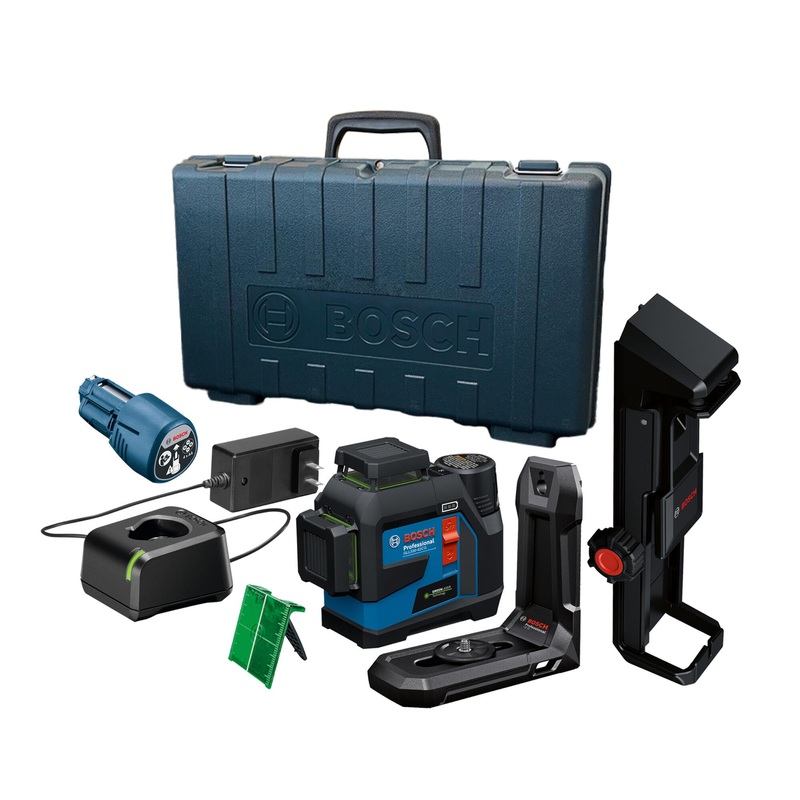 BOSCH GLL330-42CGL 12V Max 360 Bluetooth Connected Green-Beam Three-Plane Laser Kit – Includes 12V Battery, Charger, Mount, Clip, Target Plate, Case