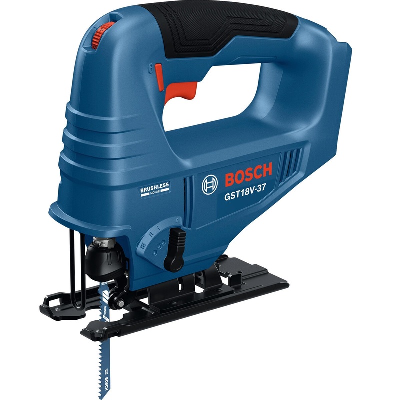 BOSCH GST18V-37N 18V Brushless Top-Handle Jig Saw – Powerful, Compact, 3.7 Cutting Depth, 3300 SPM, 4 Orbital Settings, Variable Speed Dial, LED Light, Tool-Free Blade Change (Bare Tool)