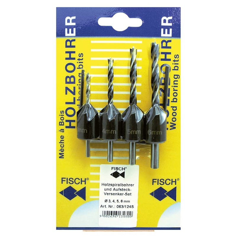 Fisch FSH-134800 Drill/Countersink Set – 1/8-Inch/3mm, 5/32-Inch/4mm, 3/16-Inch/5mm, and 1/2-Inch/6mm