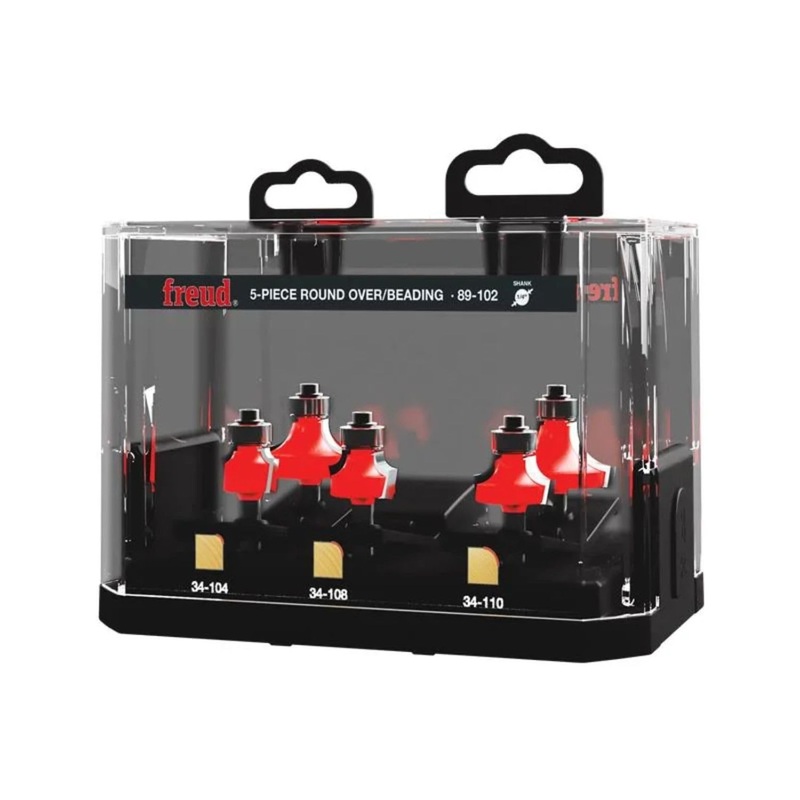 Freud 5 Piece Round Over/Beading Bit Set – Ideal for Rounding & Beading Edges on Furniture – 1/4 Shank & 3/8 Bearing – 89-102