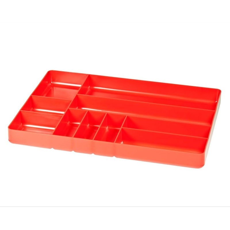 Ernst Manufacturing 10 Compartment Drawer Organizer: Heavy Duty Stackable Tray for Automotive Garage Tool Organization – Low-Profile Toolbox Storage – Nuts and Bolts, Tools, Parts, Easy to Clean – Red