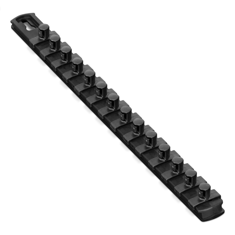 Ernst Manufacturing – 8424-Black-3/8 13-Inch Socket Organizer with 14 3/8-Inch Twist Lock Clips, Black