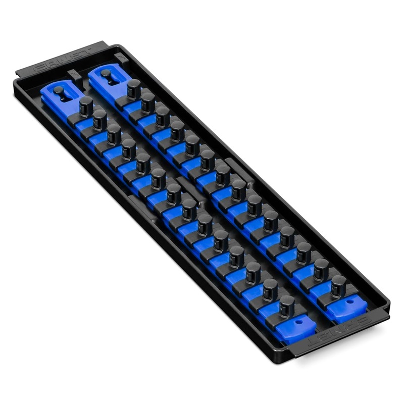 Ernst Manufacturing – 8496 Socket Boss 2-Rail 3/8-Inch-Drive Socket Organizer, 13-Inch, Blue – Made in USA