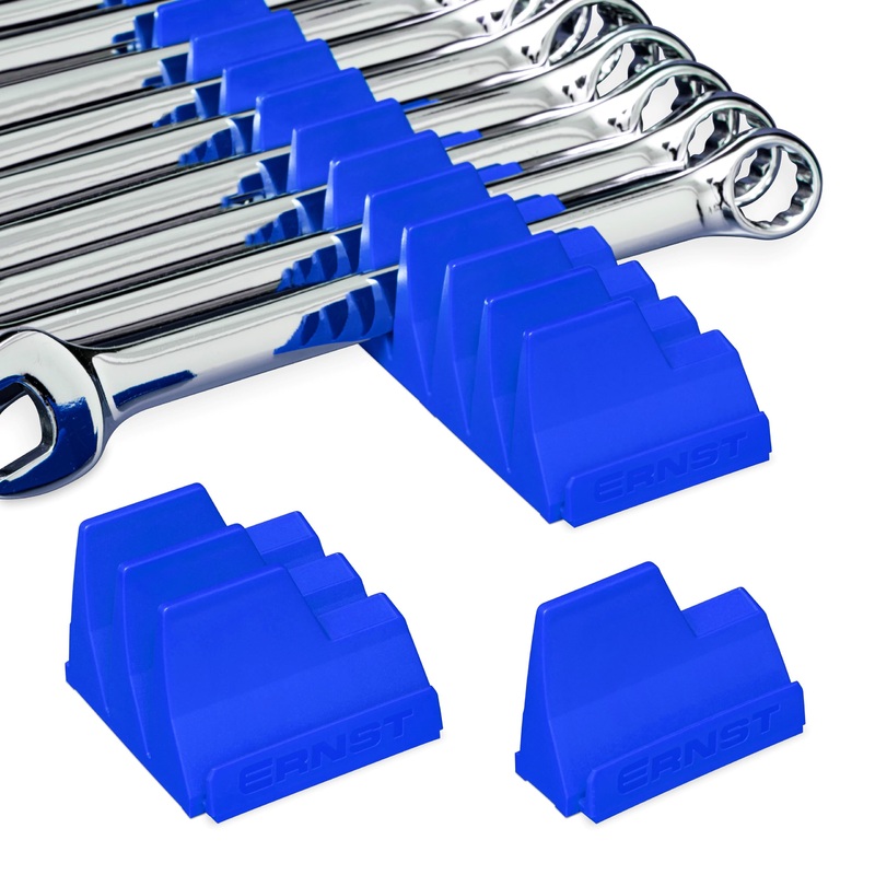 Ernst Manufacturing Wrench Pro – Modular Wrench Organizer for 40 Wrenches (Blue) with Anti-Slip Cleats – Made in the USA