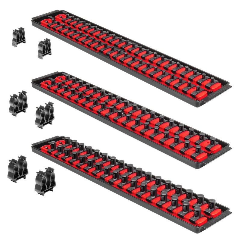 ERNST Socket Boss Combo 3-Pack Tool Organizer with Twist-Lock Technology, Red, Model 8510A  Secure Socket Storage for Mechanics and DIY Enthusiasts – Made in USA