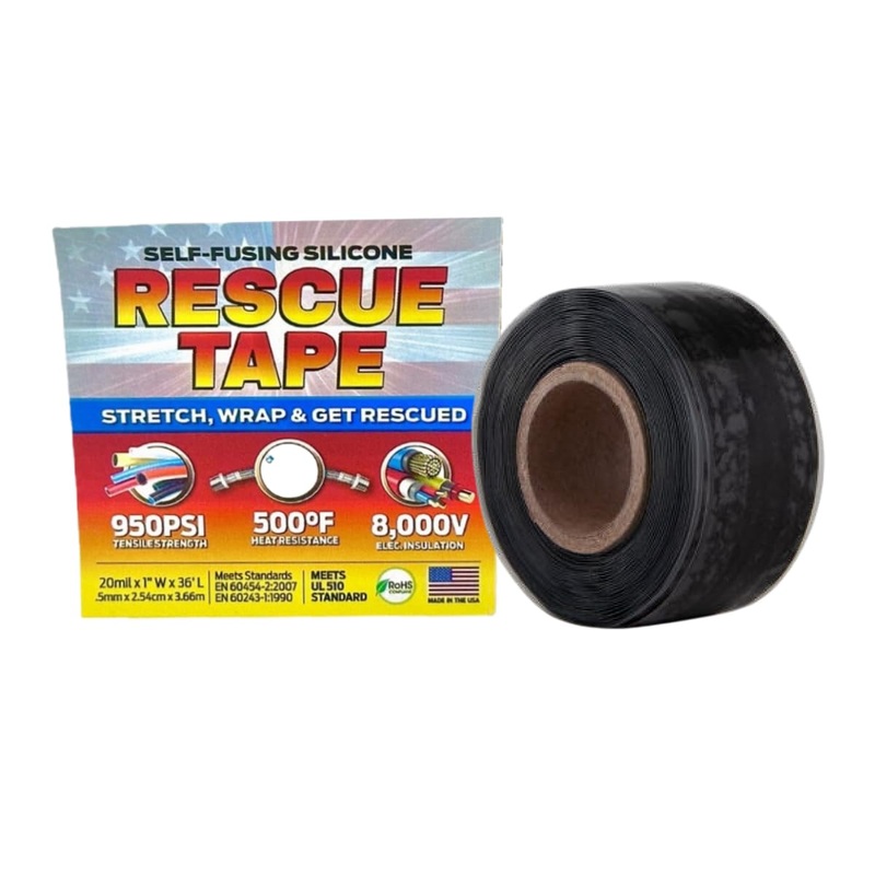 Bond It Rescue Tape, Self-Fusing Silicone Tape, Emergency Plumbing Pipe & Radiator Hose Repair, Electrical Insulation, Waterproof, 950PSI, 1 Width x 36′ Length x 0.02 Thick, Black Black 1 x 36′ x 20mil