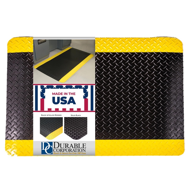 Durable Corporation-442S35BKY Vinyl Diamond-Dek Sponge Industrial Anti-Fgue Floor Mat, 3′ x 5′, Black with Yellow Border 60L x 36W x 0.6Th Mat
