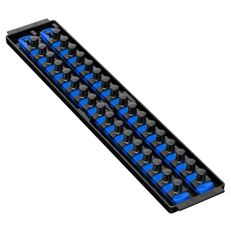 Ernst Manufacturing 19-Inch Socket Boss Organizer with Twist-Lock 2 Rails for 1/2-Inch Drive Sockets, Blue, Model 8457  Secure and Durable Socket Storage Solution – Made in USA 19-INCH 1/2 Blue
