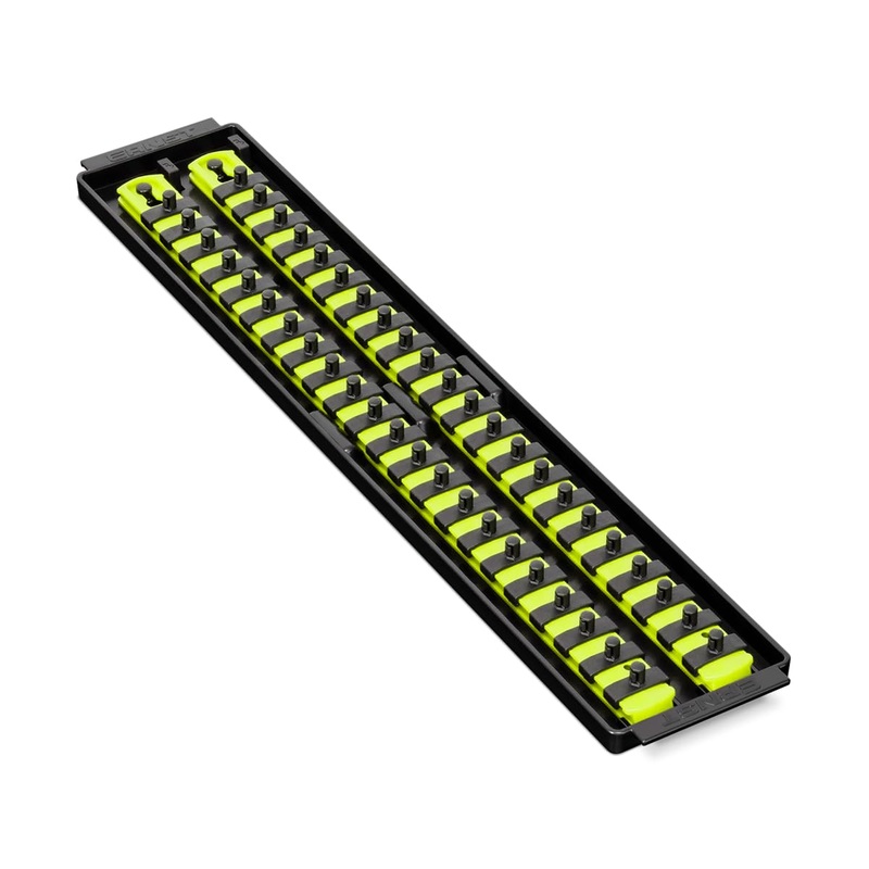 Ernst Manufacturing 19-Inch Socket Boss, Premium 2-Rail, 1/4-Inch-Drive Twist-Lock Socket Organizer, High-Visibility – Made in USA 19-INCH 1/4 Hi-viz
