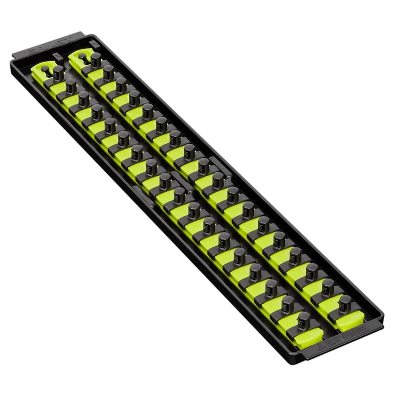 Ernst Manufacturing 19-Inch Socket Boss Premium 2-Rail, 3/8-Inch-Drive Socket Organizer, High-Visibility (8462HV) – Made in the USA