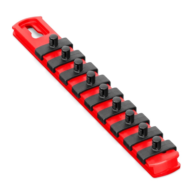 Ernst Manufacturing 8410 8-Inch Socket Organizer with 9 1/4-Inch Twist Lock Clips, Red (8410-Red-1/4) 8-Inch 1/4-Inch Twist Clips Red