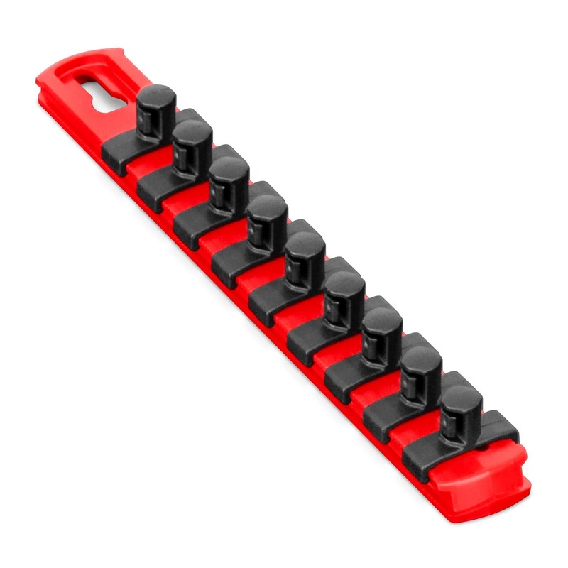 Ernst Manufacturing – 8411-Red-3/8 8411 8-Inch Socket Organizer with 9 3/8-Inch Twist Lock Clips, Red 8-Inch 3/8-Inch Twist Clips Red