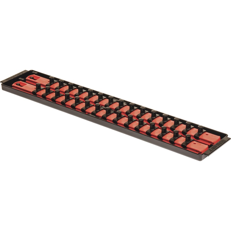 Ernst Manufacturing – 8453 Socket Boss 2-Rail 3/8-Inch-Drive Socket Organizer, 19-Inch, Red – Socket Storage Tray and Organization System for Mechanics and Automotive Service Technicians – Made in USA 19-INCH 3/8 Red