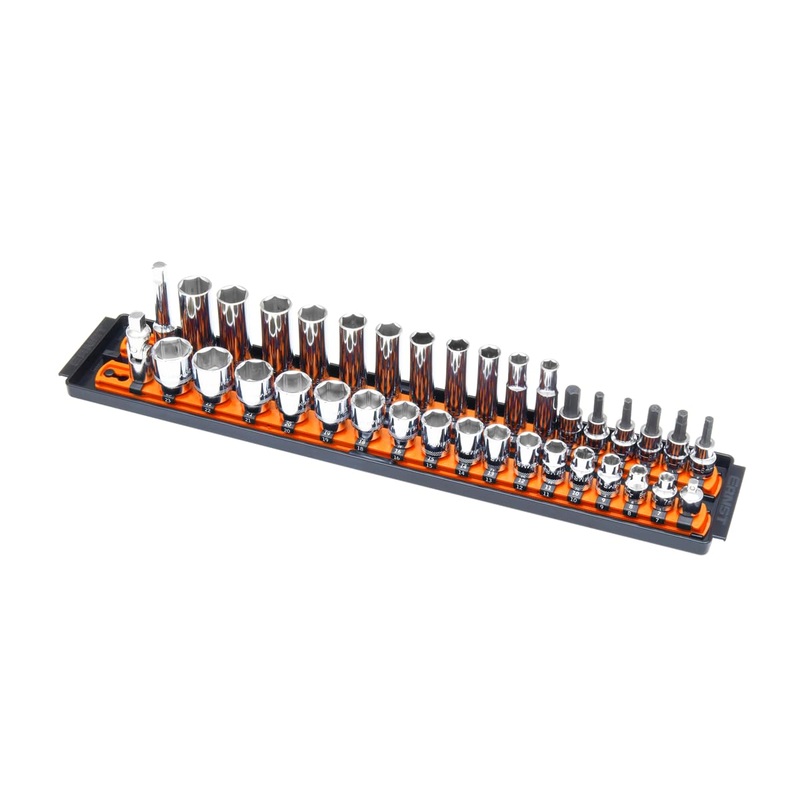 Ernst Manufacturing 8486 Socket Boss, Premium 2-Rail, 3/8 Inch-Drive Socket Organizer, 18-Inch, Orange – Made in USA 19-INCH 3/8 Orange