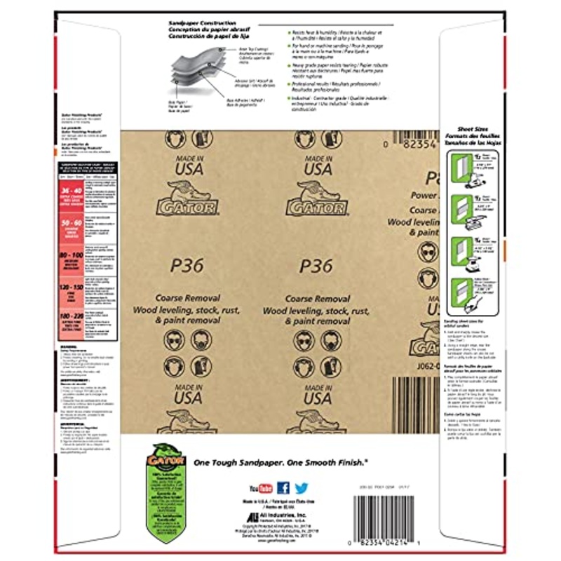 Gator 9 x 11 Multi-Surface Sanding Sheets, 36 Grit, 25 Pack