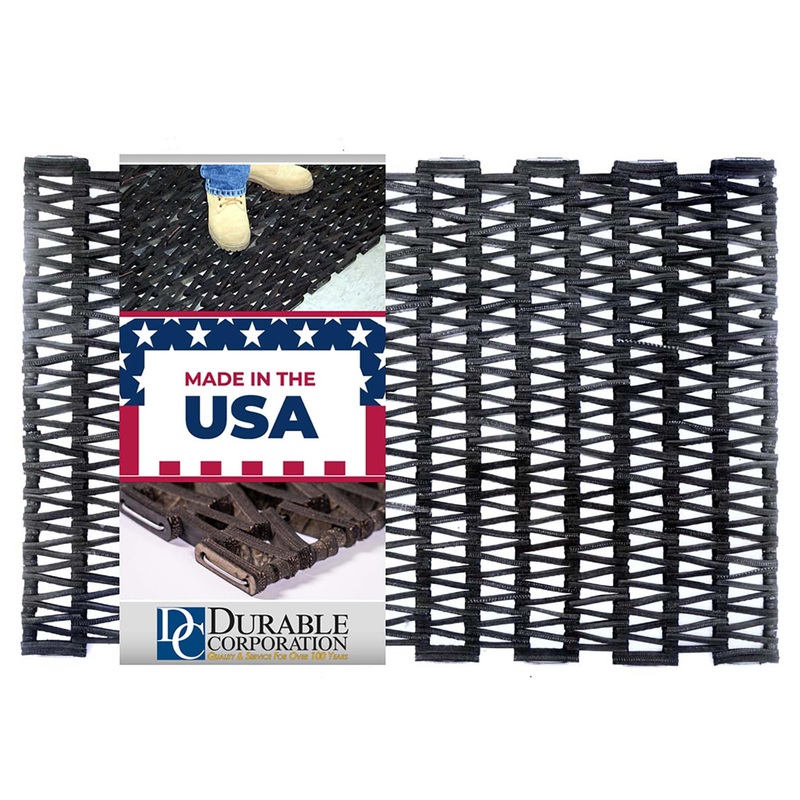 Durable Corporation-108H2436 Durite Recycled Tire-Link Outdoor Entrance Mat, Herringbone Weave, 24 x 36, Black