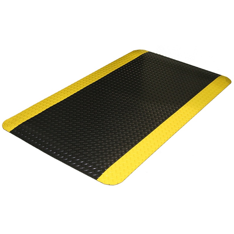 Durable Corporation-442S Vinyl Heavy Duty Diamond-DEK Sponge Industrial Anti-Fatigue Floor Mat, 2′ x 3′, Black with Yellow Border