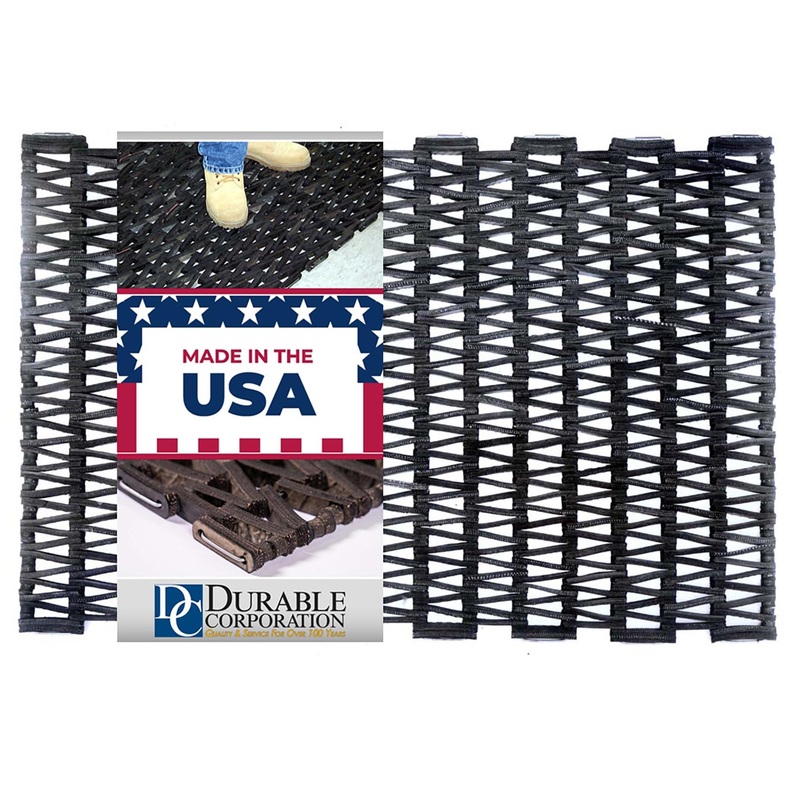 Durable Durite Recycled Tire-Link Outdoor Entrance Mat, Herringbone Weave, 17 x 25, Black