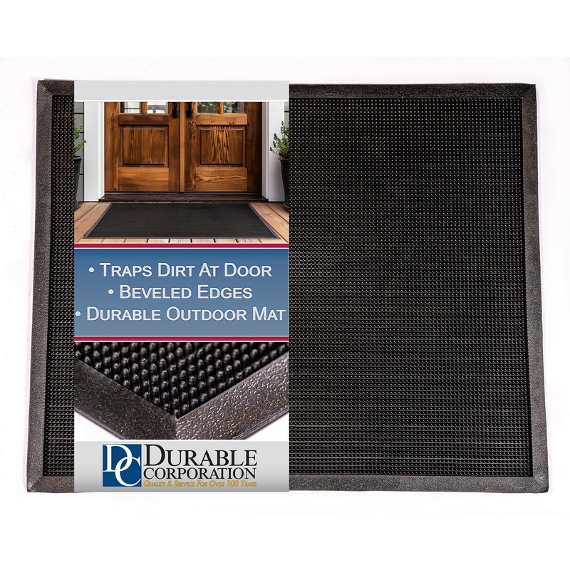 Durable Heavy Duty Rubber Fingertip Outdoor Entrance Mat, 32 x 39, Black