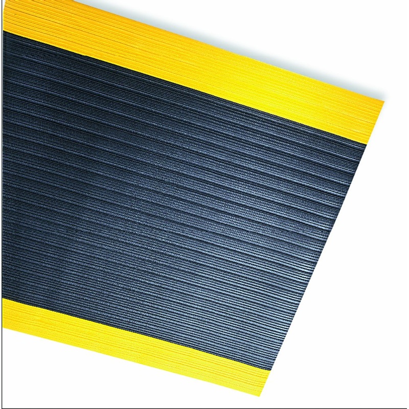 Durable Safety Spun Anti-Fatigue Mat Roll, 3′ x 60′ , Black with Yellow Border