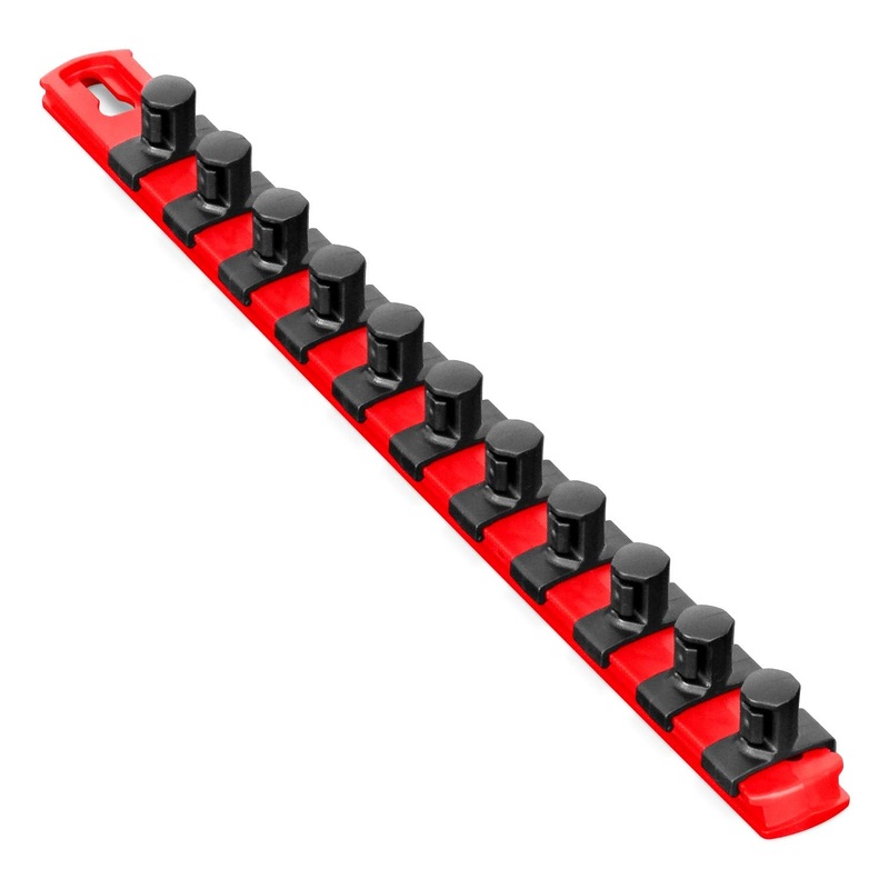 Ernst Manufacturing 13-Inch Magnetic Socket Organizer with 11 1/2-Inch Twist Lock Clips, Red – 8416M-Red-1/2 13-Inch 1/2-Inch Twist Clips Red