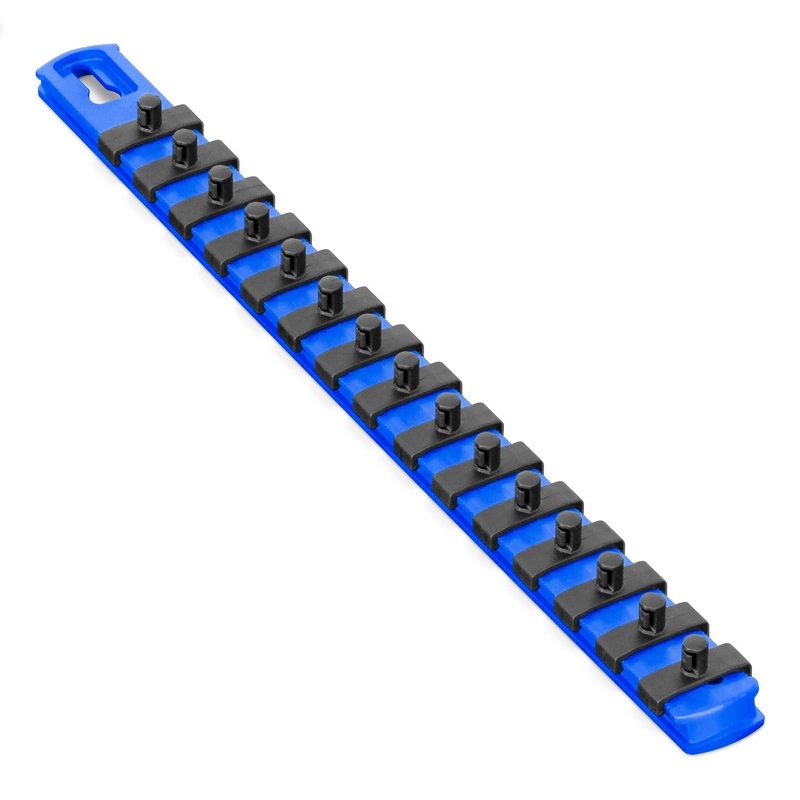Ernst Manufacturing 13-Inch Magnetic Socket Organizer with 15 1/4-Inch Twist Lock Clips, Blue – 8417M-Blue-1/4 13-Inch 1/4-Inch Twist Clips Blue