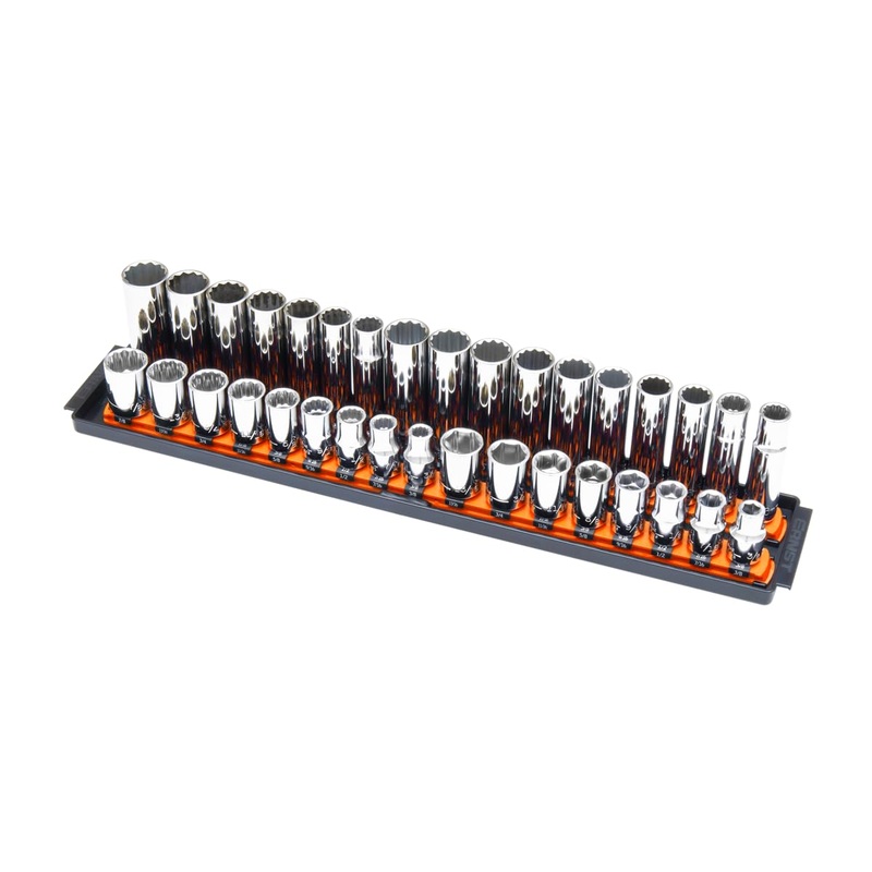 Ernst Manufacturing 8488 Socket Boss, Premium 2-Rail, 1/2 Inch-Drive Socket Organizer, 18-Inch, Orange – Made in USA 19-INCH 1/2 Orange