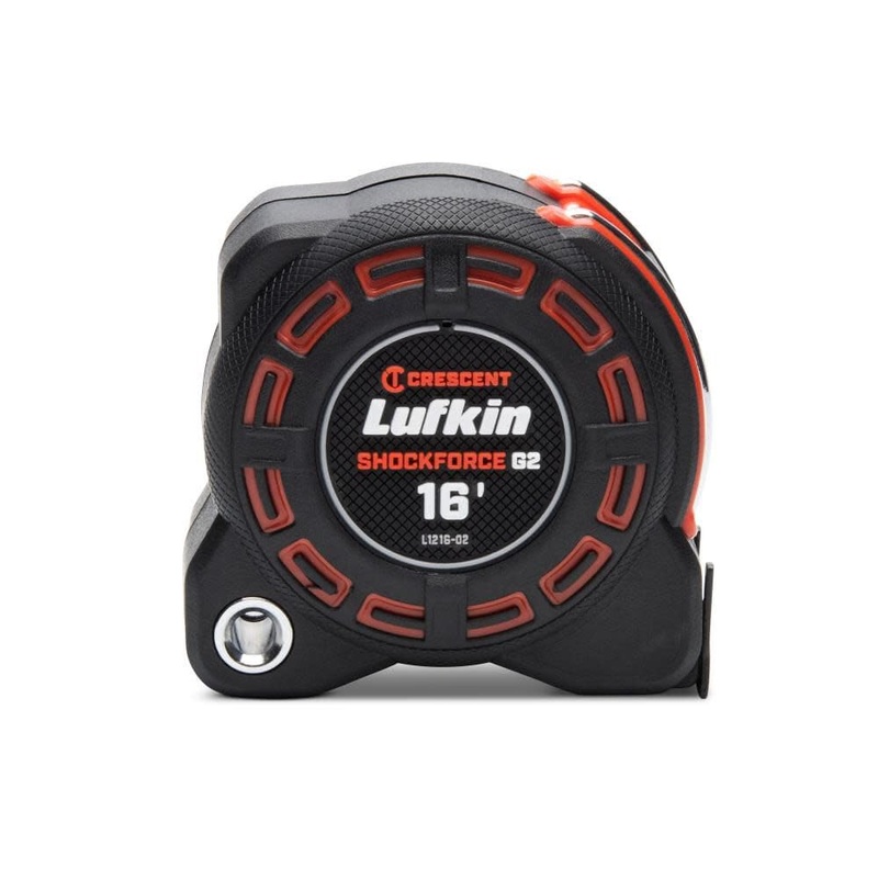 Lufkin 16-inch Shockforce G2 Tape Measure, L1216-02, Cylindrical Lock, Alloy Steel Blade and Case, 3x Blade Life, Diamond-Coated End Hook 16′