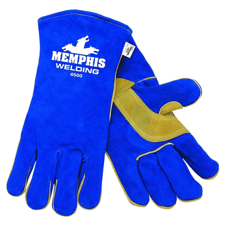 MCR Safety 4500S 13-Inch Memphis Split Cow Leather Welder Men’s Gloves with Self Hemmed Cuff, Blue, Small, 1-Pair